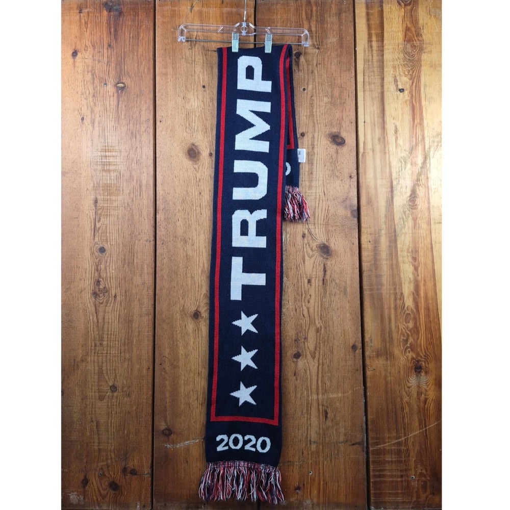 Donald Trump 2020 Scarf Navy Blue Red White Stars Acrylic Knit Fringe Scarf